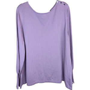 Chaps Women's Long Sleeve Sweater, Lavender, Scoop Neck, Size 2X, Button Detail